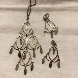 Silver toned necklace & dangle clip on earrings